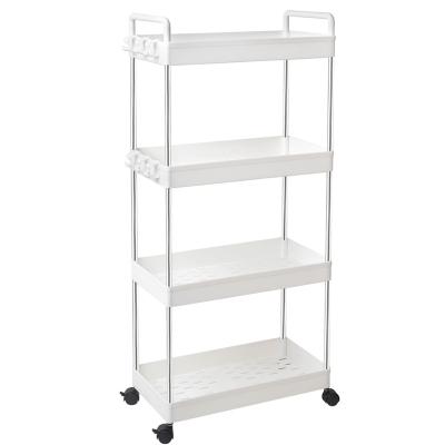 China Traditional Multifunctional Pantry Slide Shelf Rack 4layer Trolley 4 Tier Organizerc 4 Tier Movable Shelf Plastic Black for sale