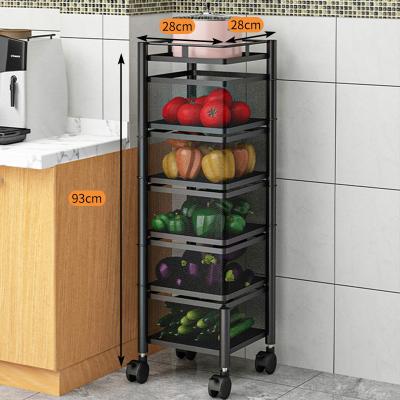 China Sustainable 5 Tier 360 Rotating Corner Kitchen Around Multilayer Rotating Vegetable Cart Shelf Kitchen Basket for sale