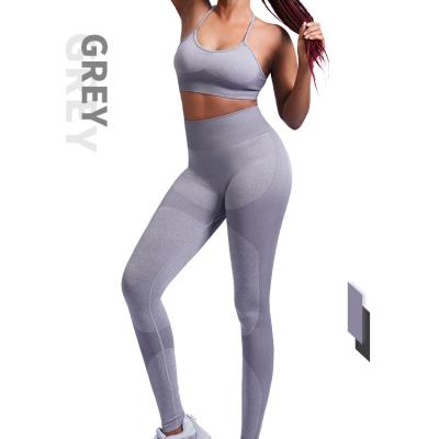 China 2021 Wholesale New High Waist Breathable OEM Breathable Nude Ribbed Yoga Sets Fitness Workout Sets Bra And Leggings for sale