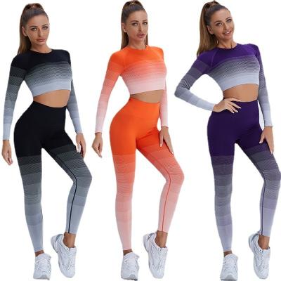 China Wholesale Breathable Tights Hip Workout Leggings Set Long Sleeve High Waisted Gym Yoga Set for sale