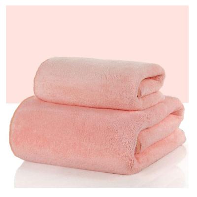 China Sustainable Bath Towel 100% Premium High Density High Density Pink Microfiber Coral Fleece Towel for sale