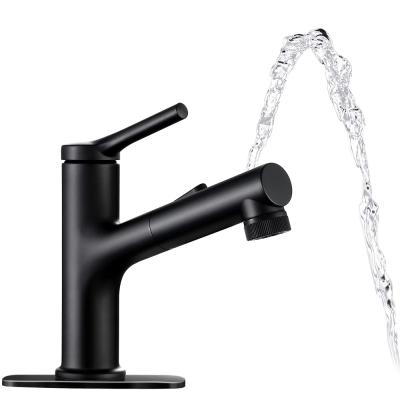 China New Modern Style Luxury Matte Black 2 Modes Extension Hose Water Basin Faucet Spout Pull Out Basin Faucet for sale