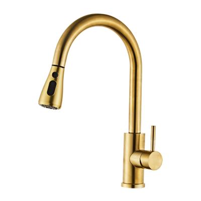 China DQOK Modern Pull Down Mixer Hot And Cold Hose Gold Brass Hose Household Kitchen Sink Faucet for sale