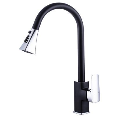 China DQOK Modern Sanitary Ware Brass Black Blackened Cold Hot Mixer Flexible Pull Out Head Faucet Silver Faucet For Kitchen Sink for sale