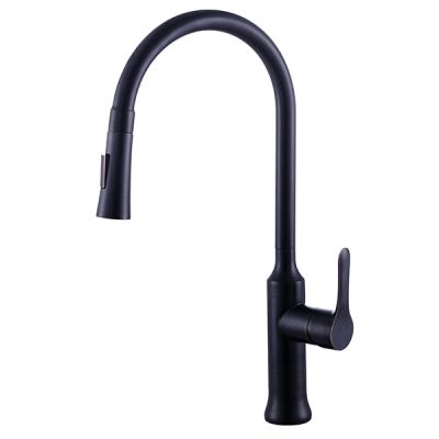 China DQOK Modern Sanitary Ware Brass All Black Cold Hot Flexible Water Mixer Pull Out Head Spout Faucet Faucet For Kitchen Sink for sale