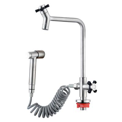 China Modern Single Cold Kitchen Sink Faucet With Spray Gun Balcony Pool Stainless Steel Pull Down Kitchen Faucet for sale