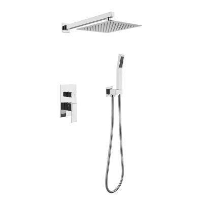 China Modern square concealed rainfall shower system in-wall shower set hot and cold water mixer for sale