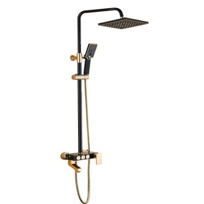 China New Design Modern Bathroom Wall Mounted Shower System Black Gold Bath Faucet Shower Sets for sale