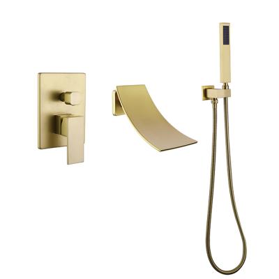 China Modern Three Hole Brushed Gold Concealed Wall Mount Faucet Shower Faucet Sets For Bathroom for sale