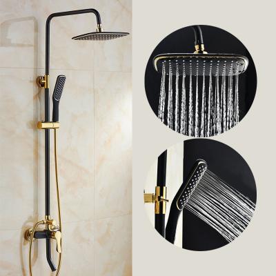 China With Slide Bar Black Gold Bathroom Faucet Faucet Luxury Wall Mounted Rainfall Shower System For Bathroom for sale