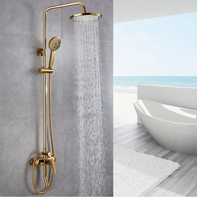 China With Slide Bar Gold Bathroom Set Modern Design Rainfall Shower System Luxury Wall Mount Faucet For Bathroom for sale