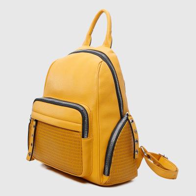 China Customized Logo Fashion Semi-rigid Backpack Yellow Many Pockets Semi-structured Backpack Rucksack For Women for sale