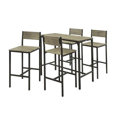 China 5 Piece Convertible Interior Modern Metal And Wood Rectangular Dining Set Table With 4 Chairs for sale