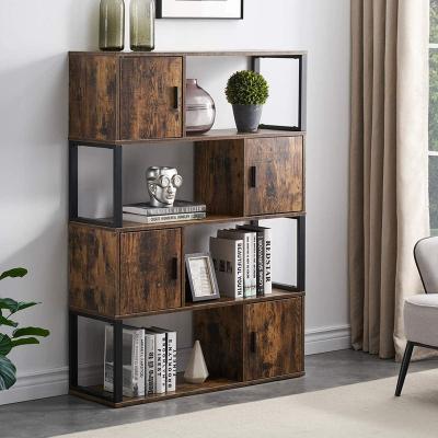 China Industrial Style 5 Tier Bookcase Rustic Shelf with Storage Cabinet, Metal and Wood Book Shelf Display, Rustic Brown for sale