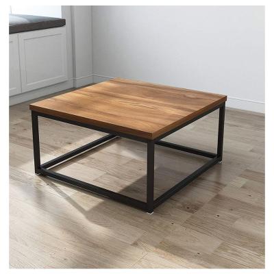 China Walnut Color Wooden Side Table Mid Century Style Coffee Table Side Table With Black Metal Frame for sale