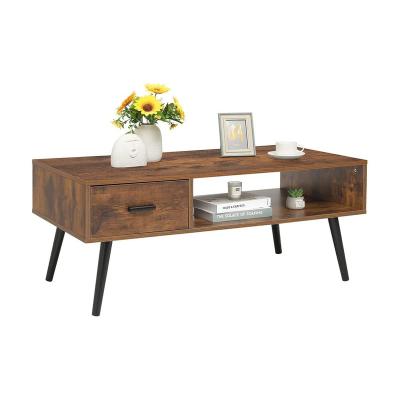 China Mid Century Modern Coffee Table with Drawer and Storage Shelf for Living Room, Wooden Cocktail Table, TV Accent Table for Reception Room for sale