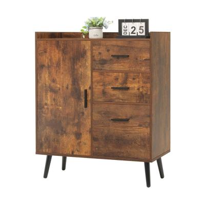 China Factory Supplies Mid Century Modern 3 Drawer And 1 Door Wooden Floor Storage Cabinet With Adjustable Shelf for sale