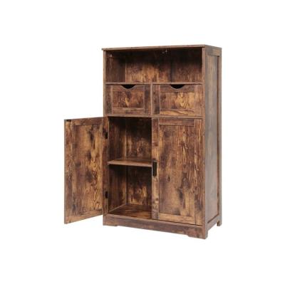 China Modern Dark Brown Adjustable 2 Drawers And 2 Shelves Floor Storage Cabinet For Living Room Bedroom for sale