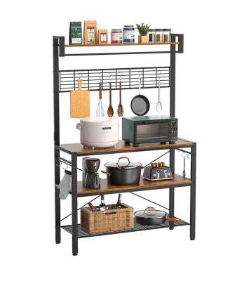 China Sturdy modern PANEL style kitchen rack wood and metal tube frame kitchen baker shelf for sale