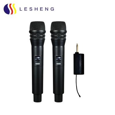 China Handheld Microphone Professional Dual Channel Wireless Microphone Karaoke Handheld Microphone with Rechargeable Receiver for sale