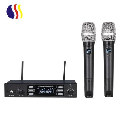 China Hot Selling Handheld Microphone Karaoke Microphone UHF Microphone 2 Channel Wireless Microphone for sale