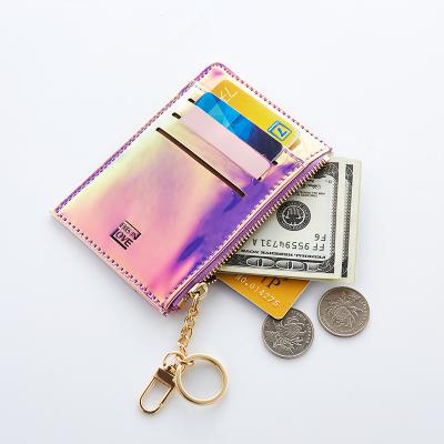 China Colorful Zipper Anti-theft Mini Coin Purse With Key Ring Card Holder Laser Women PU Leather Wallet for sale