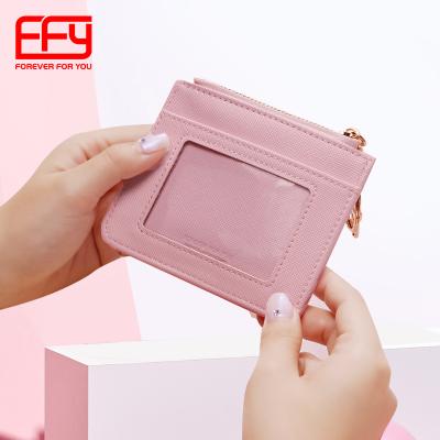 China 2021 New Arrival FFY Mini Wallets Anti-theft Zipper Coin Pouch With 5 Card Slots PU Wallet Pop Leather Women With Key Chain for sale