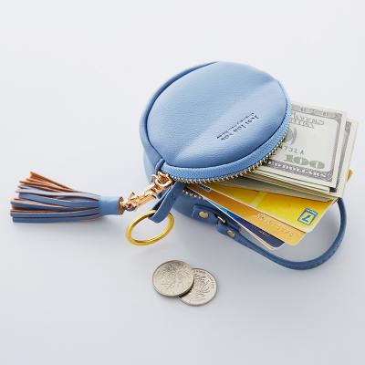 China New Styles Anti-theft Women's Mini Tassel Wallet Zipper Around PU Leather Coin Purse With Key Ring for sale