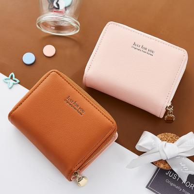 China Anti Theft Women PU Card Purse Short Wallet Compact Triple Zipper Pocket Small With ID Window for sale