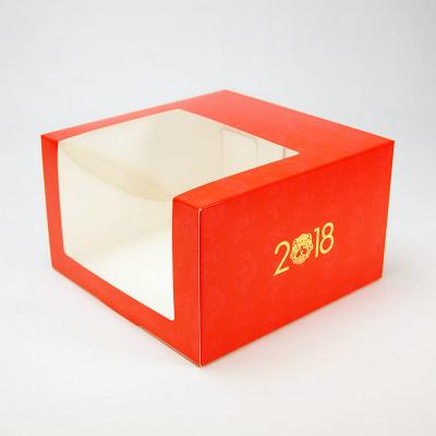 China Recycled Materials Custom Your Own Logo Red Transparent Square Folded Hat Box for sale