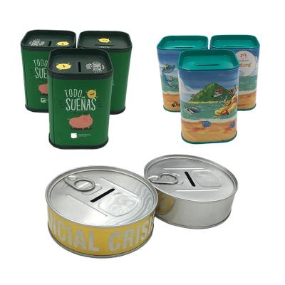 China Recyclable Multiple Styles Metal Tin Cans Round Save Money Optional Custom Printed Coin Bank for sale