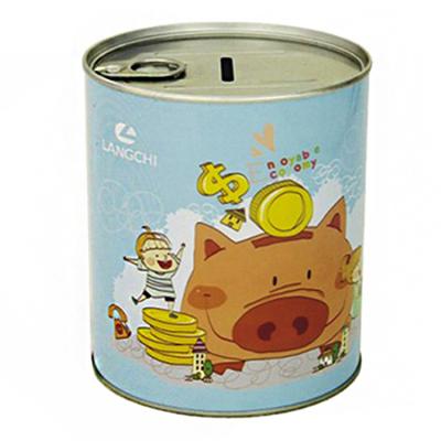 China Recyclable Easy Open Lid Box Metal Coin Bank Metal Coin Gift Kids Piggy Bank, Round Saving Tin Can for sale