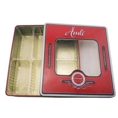 China Recyclable Custom Printing Metal Food Cookie Boxes Packaging With Window for sale