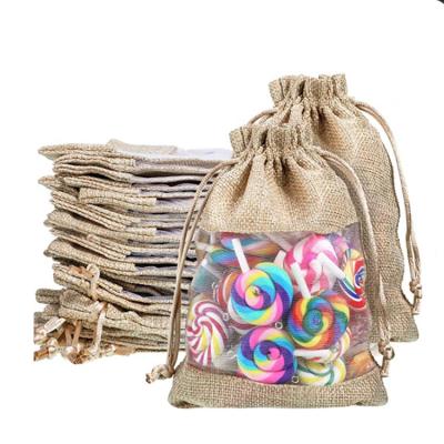 China Rope Handle Eco Drawstring Burlap Pouch Christmas Gift Jute Bag for sale