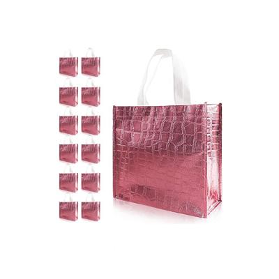 China Woven Bag by Tote Shopping Bag Christmas Non Woven Laminated Metallic Pink Handled for sale