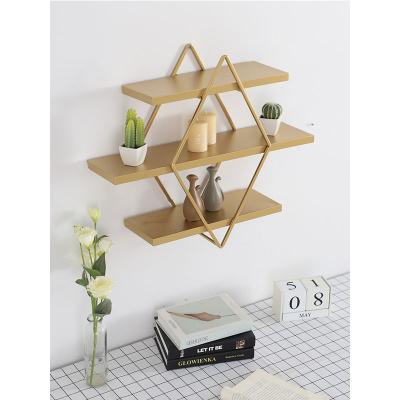 China American Style Floating Shelves Wall Shelf Bedroom Bathroom Living Room Kitchen 3 Tier Rustic Geometric Diamond Metal Storage Wall Shelves for sale