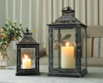 China Home Decoration Set of 2 Gray Brush Decorative Lanterns Antique for Indoor Outdoor Events Paritie and Weddings Vintage Style for sale