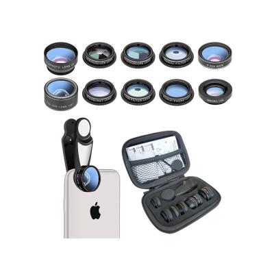 China 10 in 1 universalwide angle telescope macro camera lens kit best quality mobile phone 10 in 1 camera lens kit 0.63 wide angle lens for sale