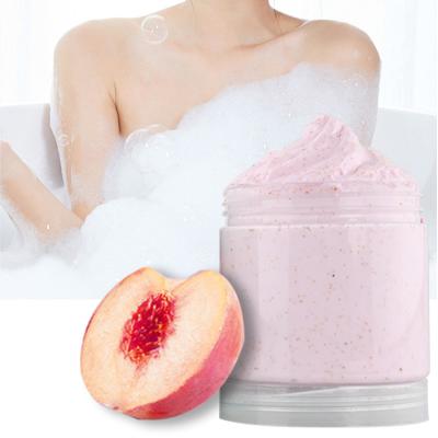 China Cheap Custom Modern OEM Exfoliator Private Label Dead Sea Salt Cleansing Lighting Whitening Peach Body Scrub for sale