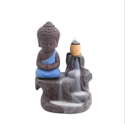 China Hots Home Sales Wholesale Ceramic Backflow Mini Buddah Figurine Incense Burner Candle Holder for sale