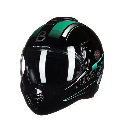 China ABS Beon B702 Matte Black Green Reverse Face Flip Up Helmets Motorcycle Racing 180 Degree Full for sale