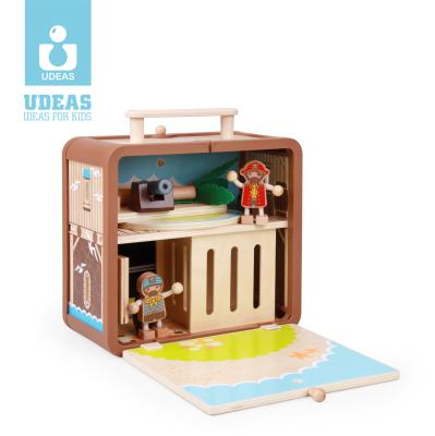 China Water Varnish Kids Educational Wooden Toys Mini Wooden Doll House Set Kids Castle Toys Pretend Role Play Toys for sale