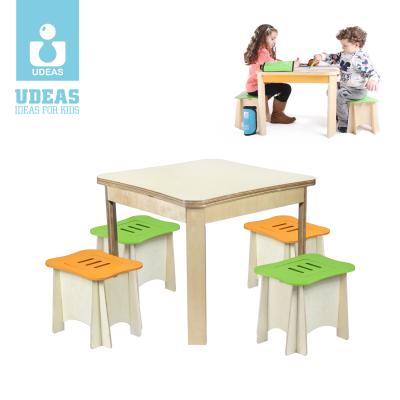 China Water Varnish Wooden Toys Kids Study Furniture Tables And Chairs Set for sale