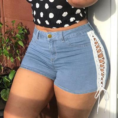 China 2021 New Arrivals Sustainable Apparel Patchwork Lace Up Shorts Womens Fashion Jeans Denim Short Pants Summer for sale