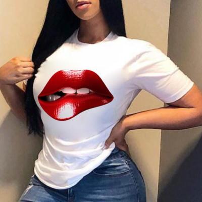 China Viable Fashionable Summer Ladies T-shirt Apparel Women XS Cute Lips Printed Ladies T-shirts - Pint for sale