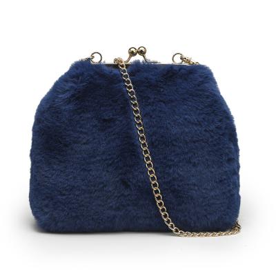 China Fashion Fur Bags Women Handbags Ladies Twist Lock Fur Evening Clutch Bag Chain Strap for sale