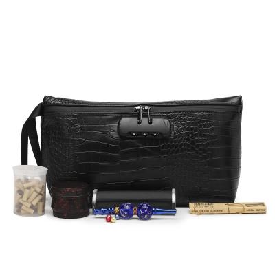 China Fashion Smell Proof Bag Croco Black PU Smell Proof Bag With Combination Lock for sale