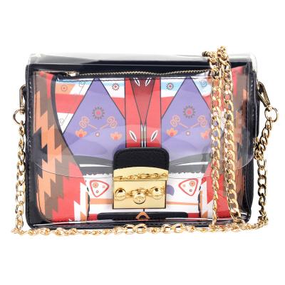 China NATIONAL Transparent Cross - Body Shoulder Bag With Interior Zipper Printing Wallet Jelly Tote Bag for sale