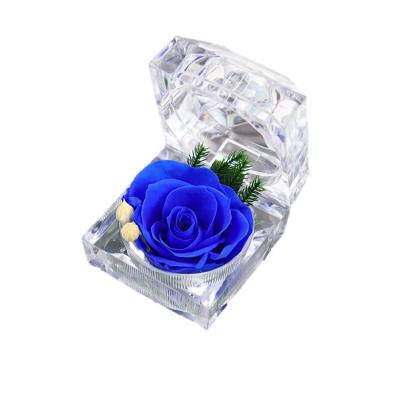 China Romantic Transparent Acrylic Preserved Eternal Rose Flower Jewelry Ring Box for sale