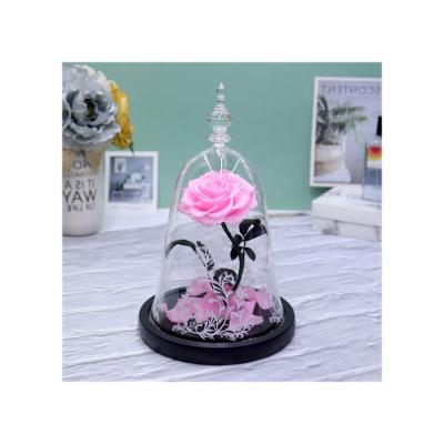 China Eternal lasting fashion in glass beauty and beast flower dome preserved roses for sale